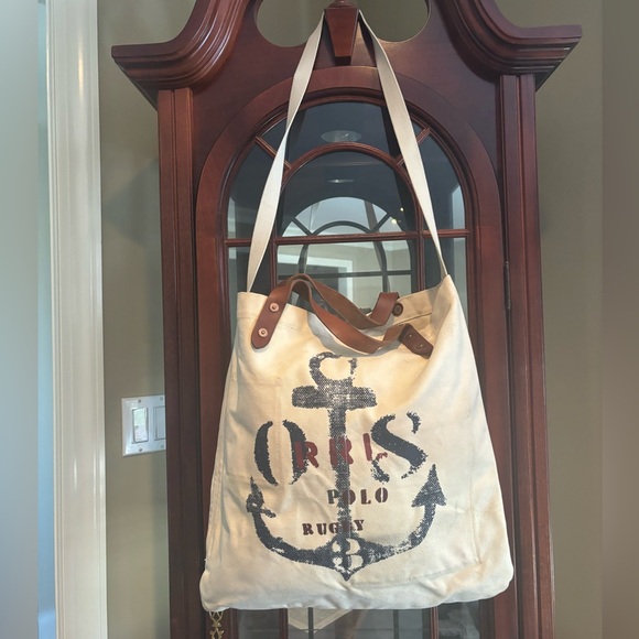 ✨RRL RALPH LAUREN Heavy Canvas Logo Print 2 Way Market Tote Bag UNISEX - Picture 2 of 16